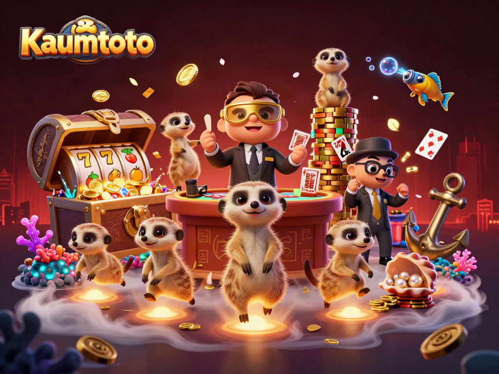 Engage in thrilling casino action at Kaumtoto with meerkats in a colorful gambling scene.