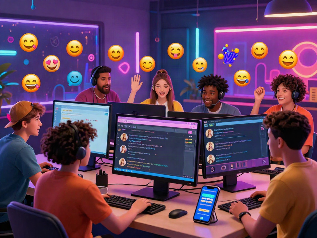 Engaging avatars in a porn chat AI digital interaction setting showcasing colorful emojis and vibrant backgrounds.